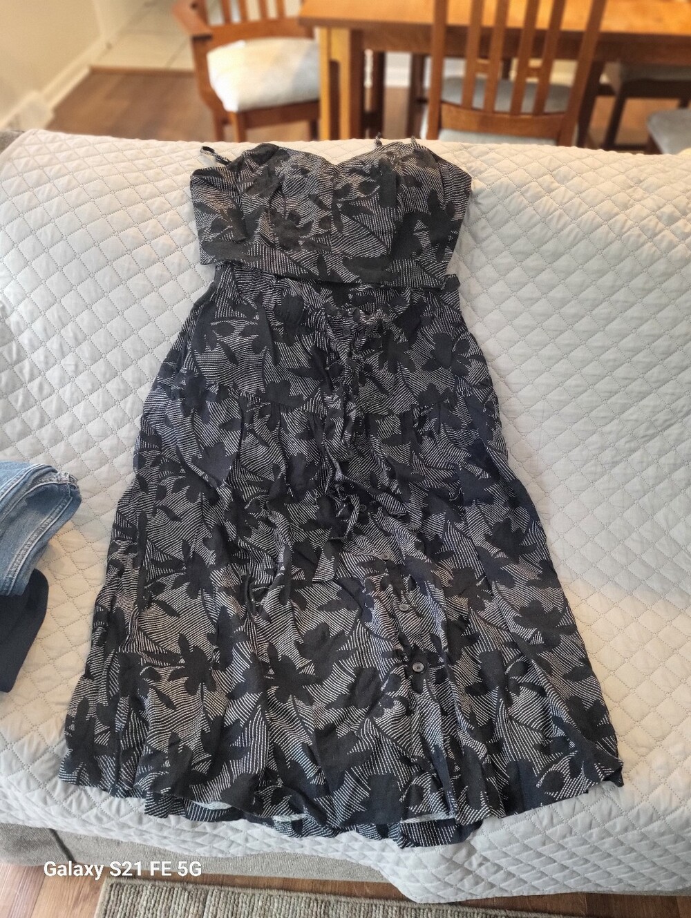 Universal Thred  Strapless Black & White Floral Tie-Waist SHIRT AND TOP